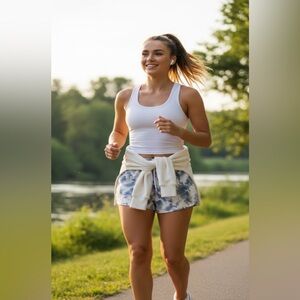PINK Victoria's Secret Blue and White Athletic Shorts